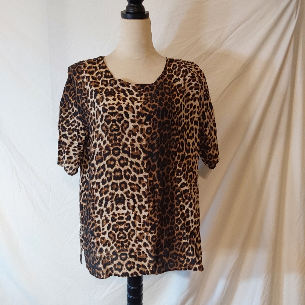 Vintage Fu Da Fine Silk Leopard Print Womens Blouse Size Small - Picture 4 of 4